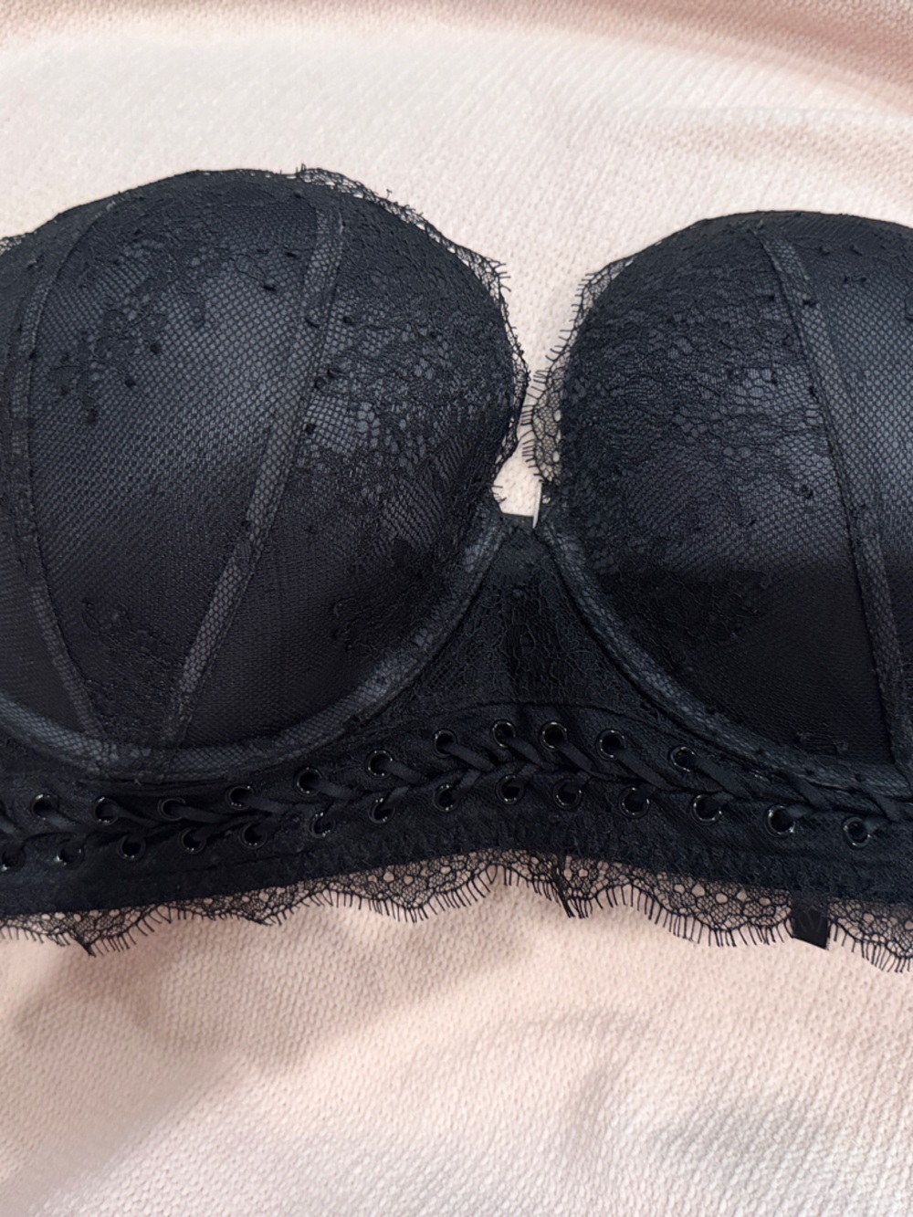 Victoria's Secret Black Lace Strapless Bustier Bra